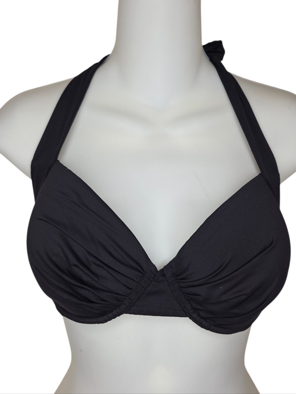 Tommy Bahama Pearl Underwire Halter Bikini Top, Black Ruched, 36C TSW31001T